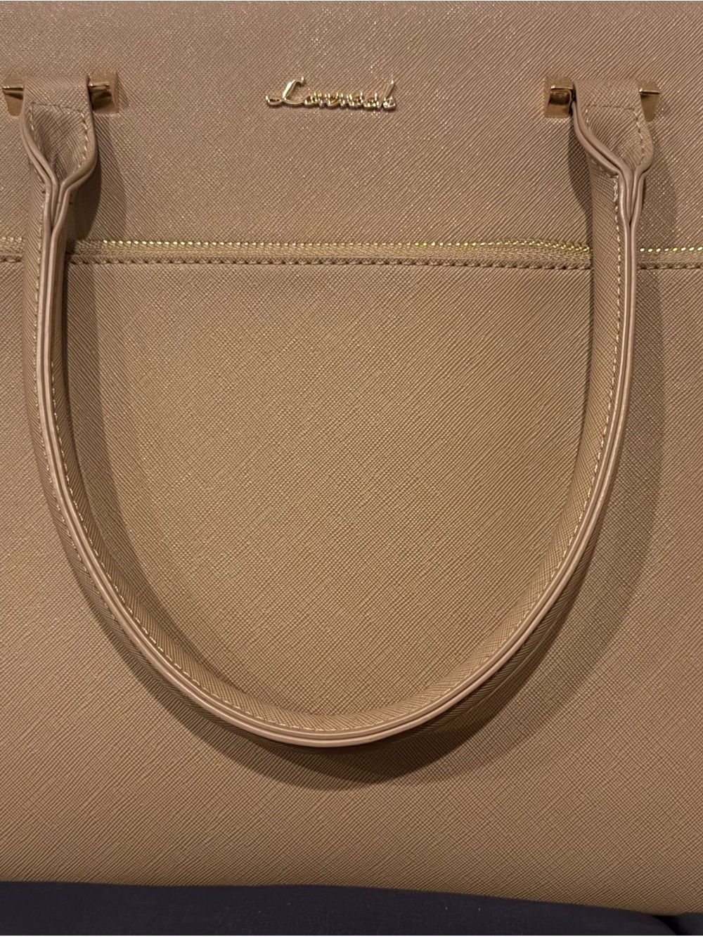 Beige Structured Tote Bag with Gold Accent by